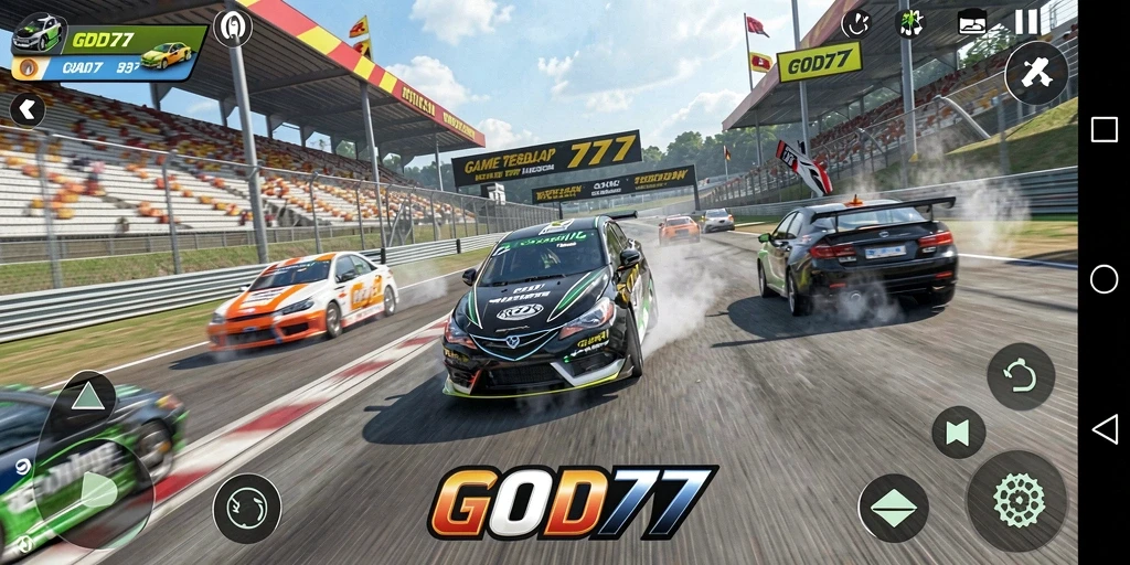 Screenshot gameplay GOD77 menampilkan balapan seru dengan kendaraan yang realistis.