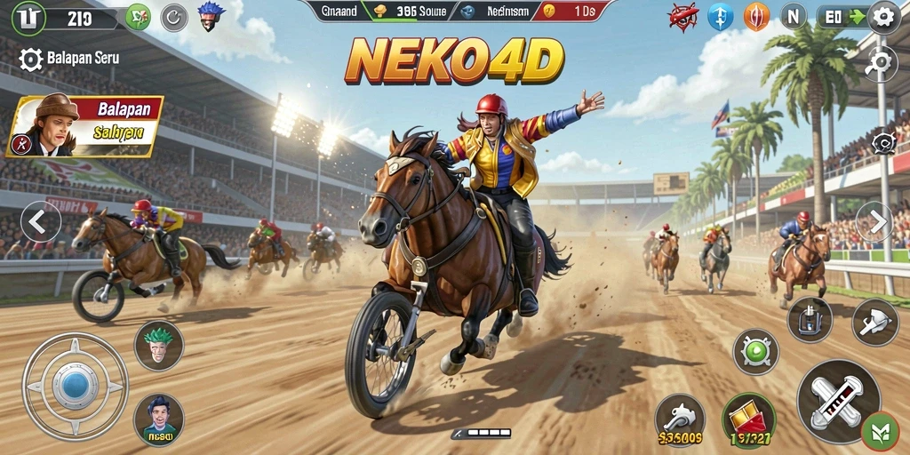 Screenshot gameplay NEKO4D menampilkan aksi balapan yang mendebarkan.