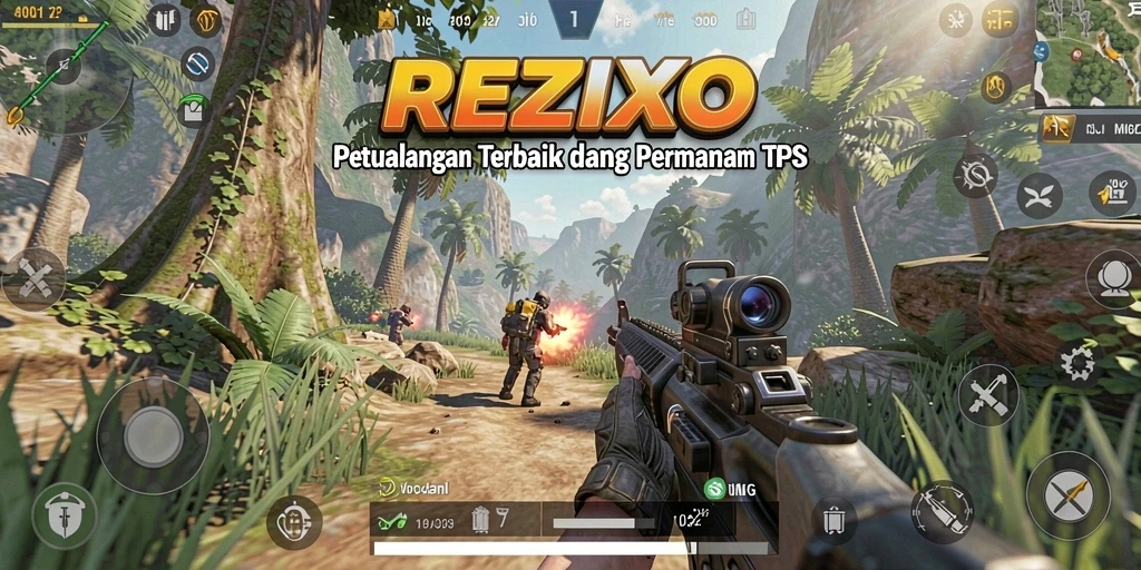 Tampilan seru gameplay REZIXO dalam pertempuran TPS.