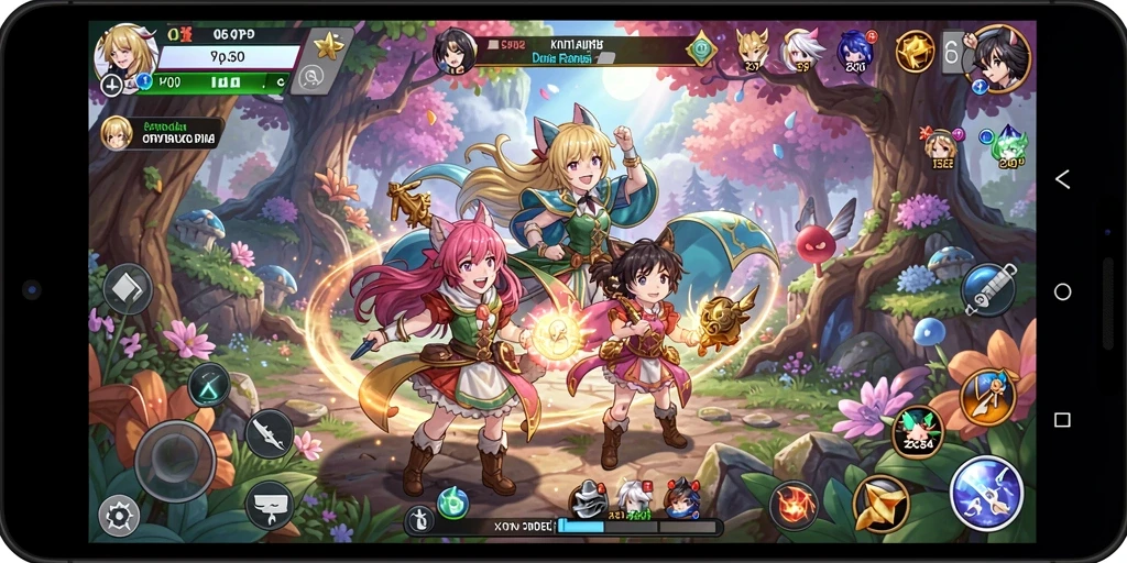 Screenshot gameplay T6 yang penuh aksi dan karakter anime menarik.